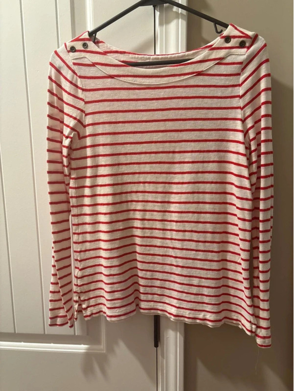 Loft Women's Red Striped Long Sleeve Shirt Size Small EUC